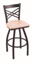 Swivel Bar Stool with Black Wrinkle Finish and Natural Maple Seat I4993