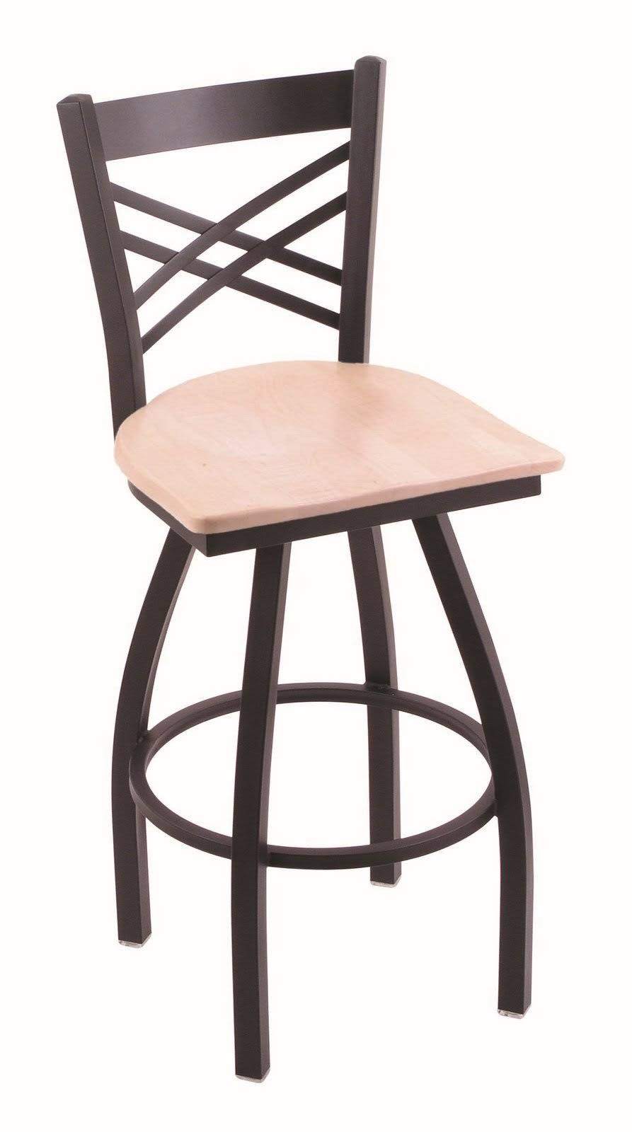 Swivel Bar Stool with Black Wrinkle Finish and Natural Maple Seat I4993