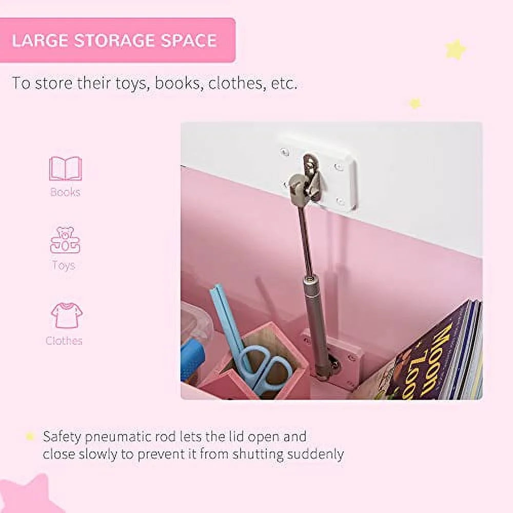 Wooden Toy Organizer Chest Storage Box With Seat Bench Cabinet Cube With Safety Pneumatic Rod U107489