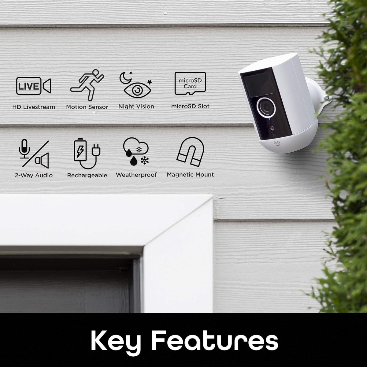 Wireless Indoor/Outdoor WiFi Security Camera, Rechargeable Battery-Powered 1080P Night Vision Waterproof (1 Pack) O43119