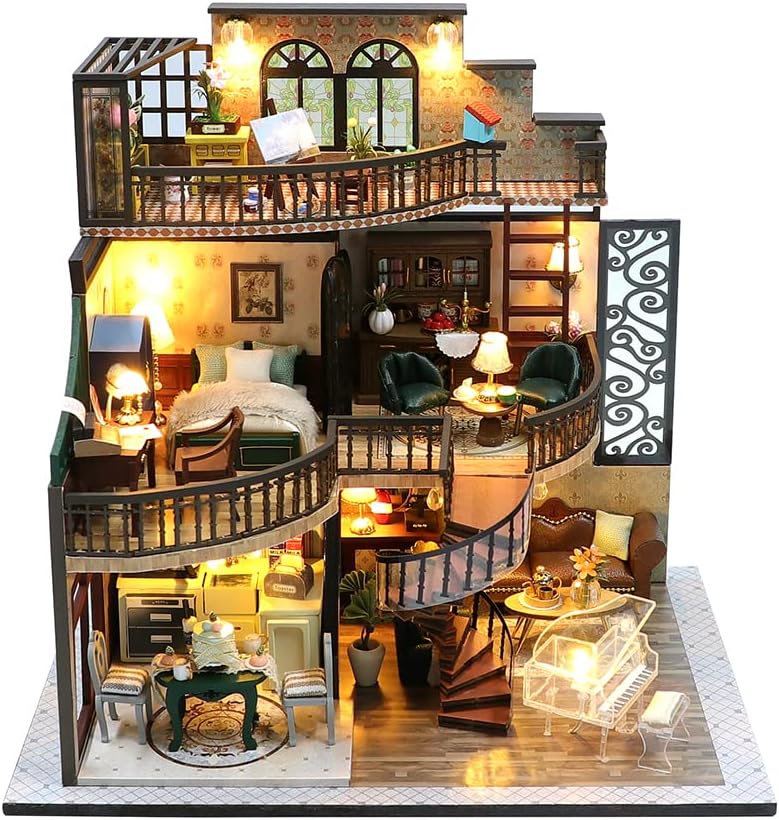 1:24 Scale Wooden Miniature Dollhouse Kit with Furniture L363
