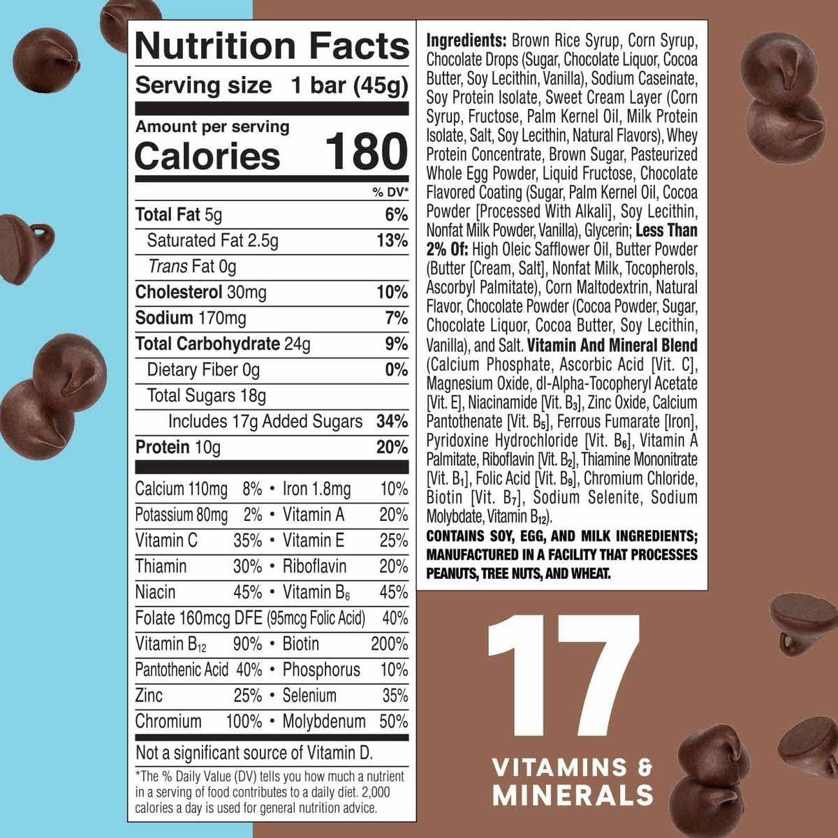 Chocolate Chip Cookie Dough Protein Bars, 10g Protein, 12 Bars J30160