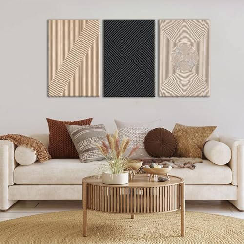 Set of 3 Framed Neutral Abstract Canvas Wall Art 16"x24" K275