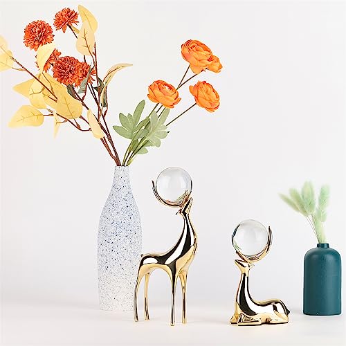 Crystal Ball Reindeer Figurine Statues Set of 2 Copper Reindeer Ornaments U473