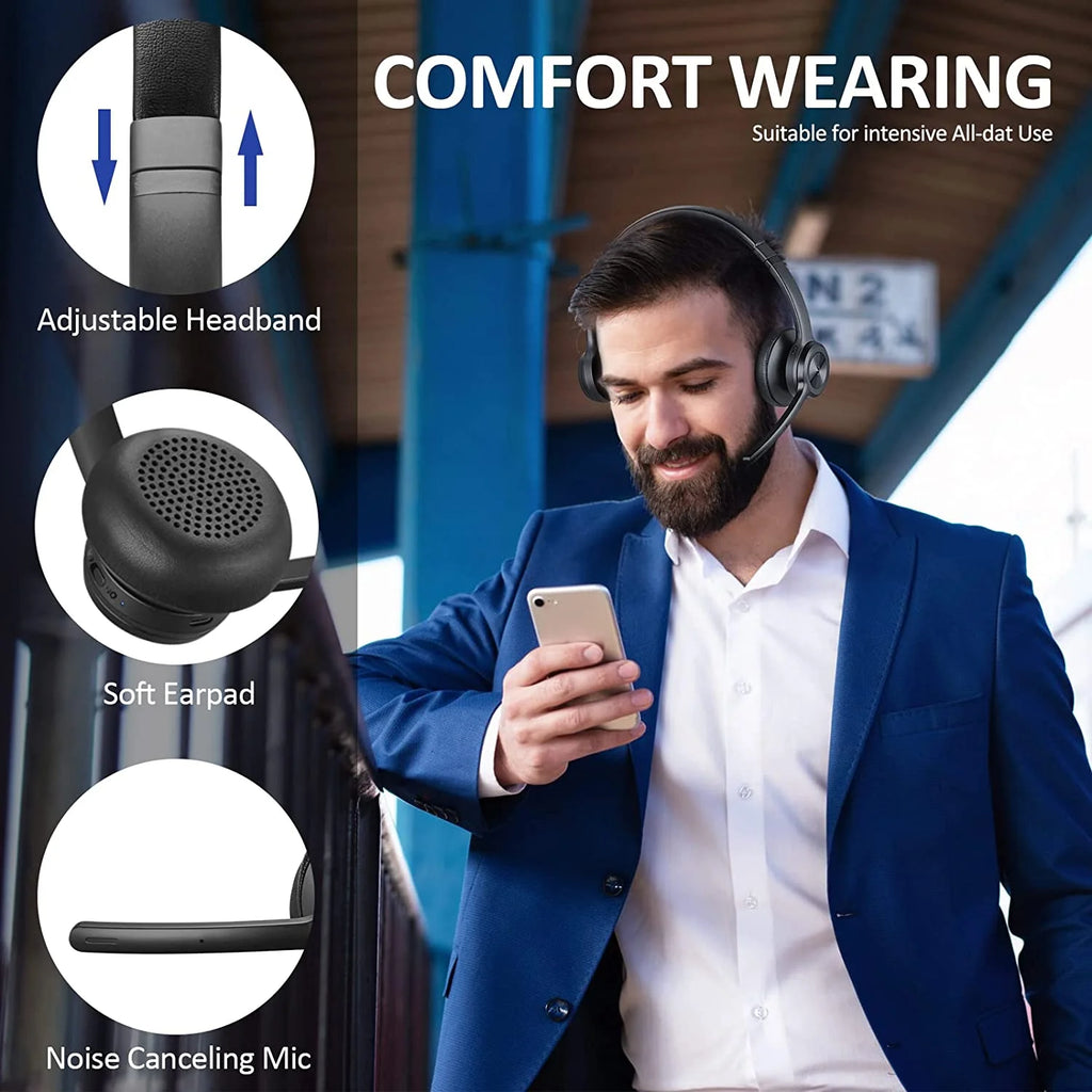 Bluetooth Headset V5.2 Wireless Headphones with Noise Cancelling Microphone L35337