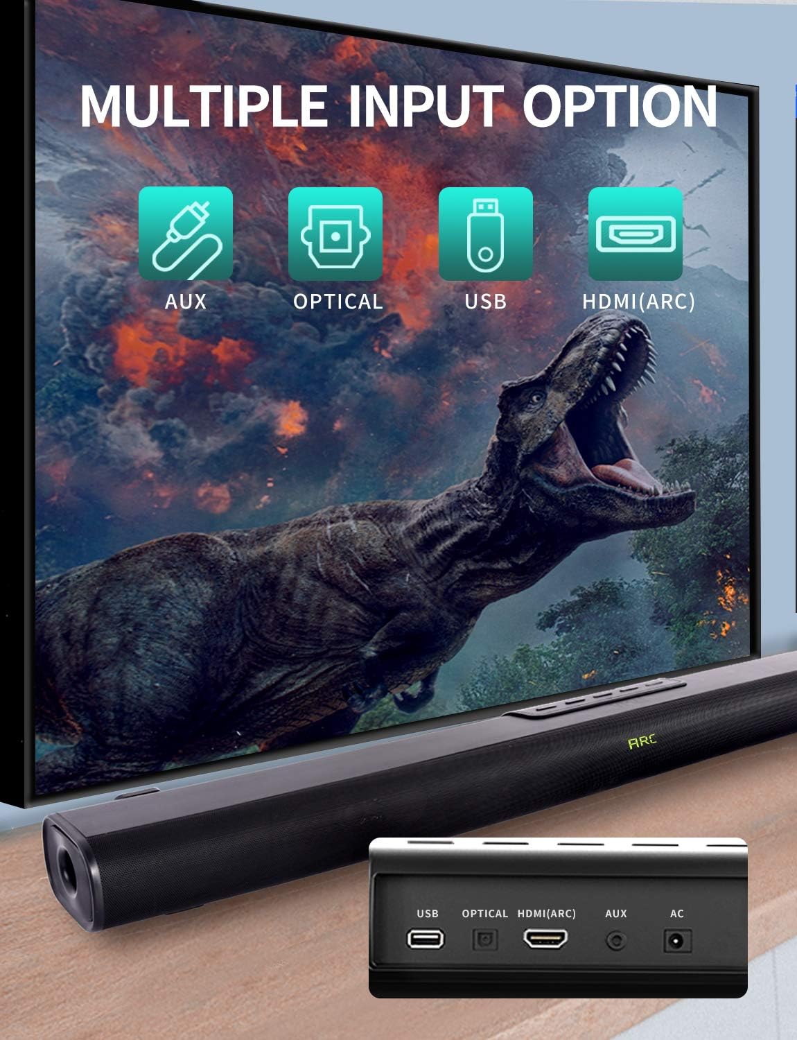Sound Bar with Built-in Subwoofer, Bluetooth 5.0, HDMI/Optical/Aux/USB T53834