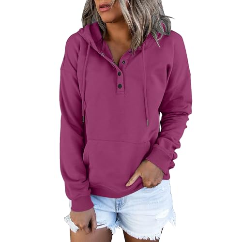 Long Sleeve Button V Neck Drawstring Pullover Hoodie K87271