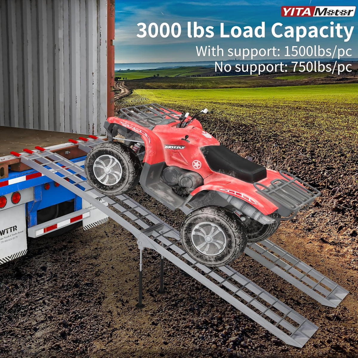 7.5ft Aluminum Folding ATV Ramps with Removable Support Legs, 2pcs R653285