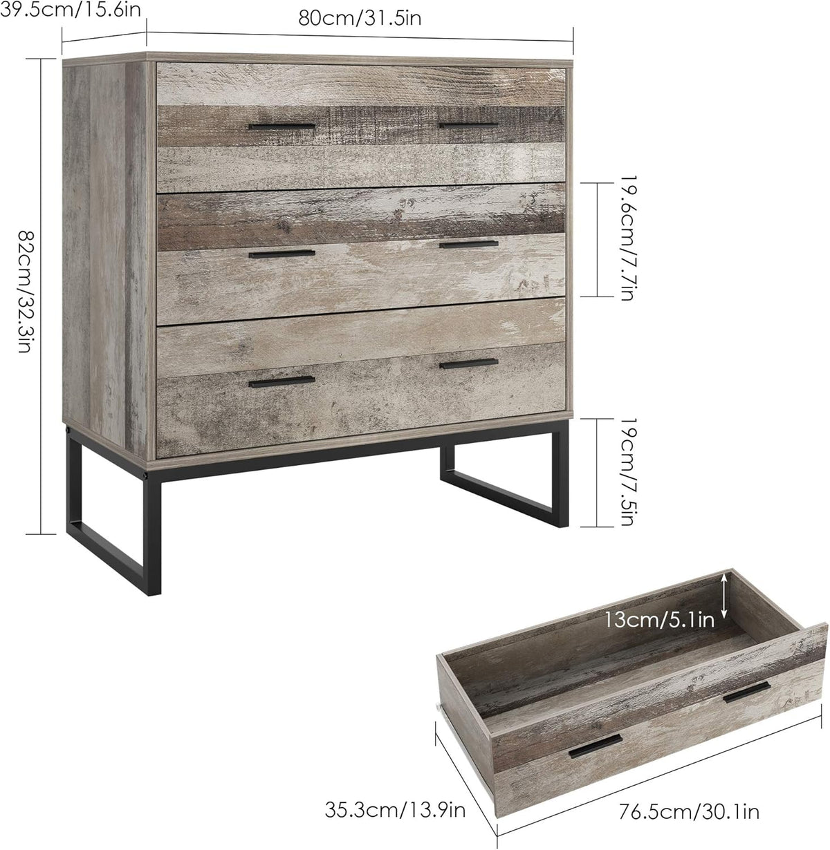 3 Drawer Chest Dresser with Solid Wood Frame and Metal Legs B5411