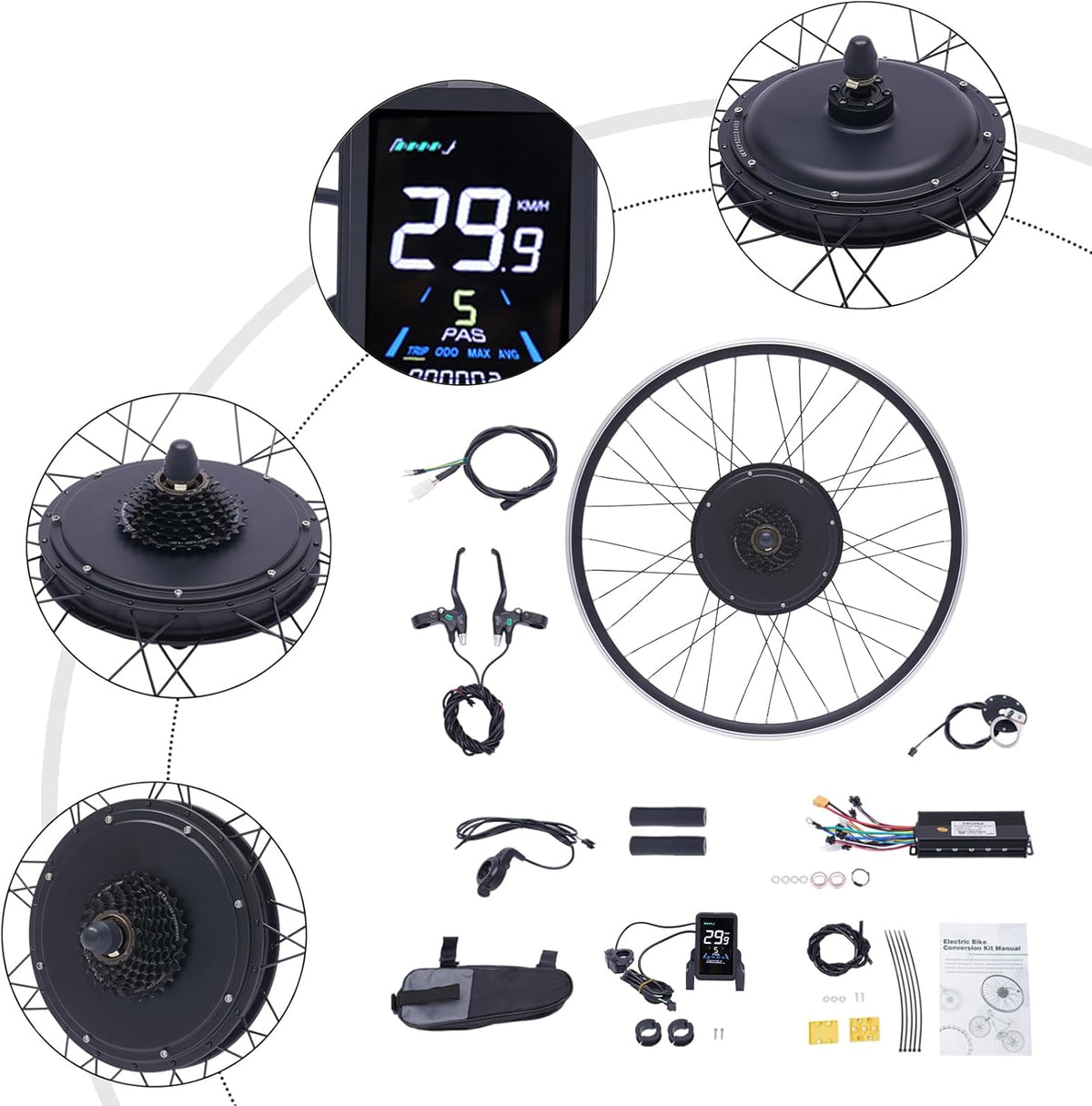 48V 1000W 700C Rear Wheel Electric Bicycle Conversion Kit with LCD Display C2683