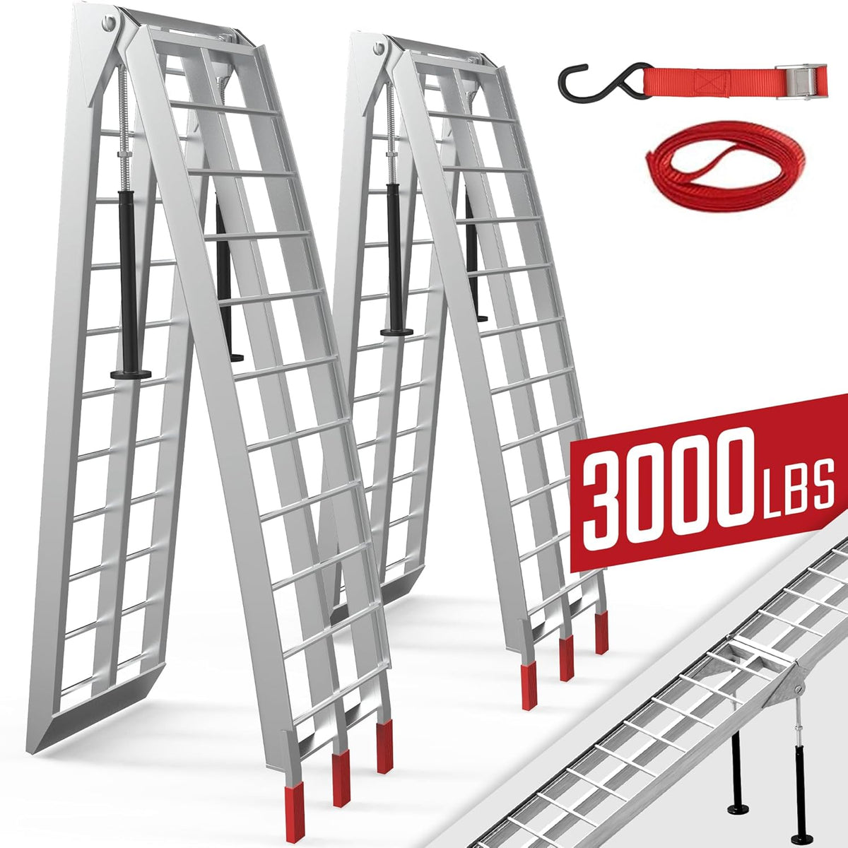 7.5ft Aluminum Folding ATV Ramps with Removable Support Legs, 2pcs R653285