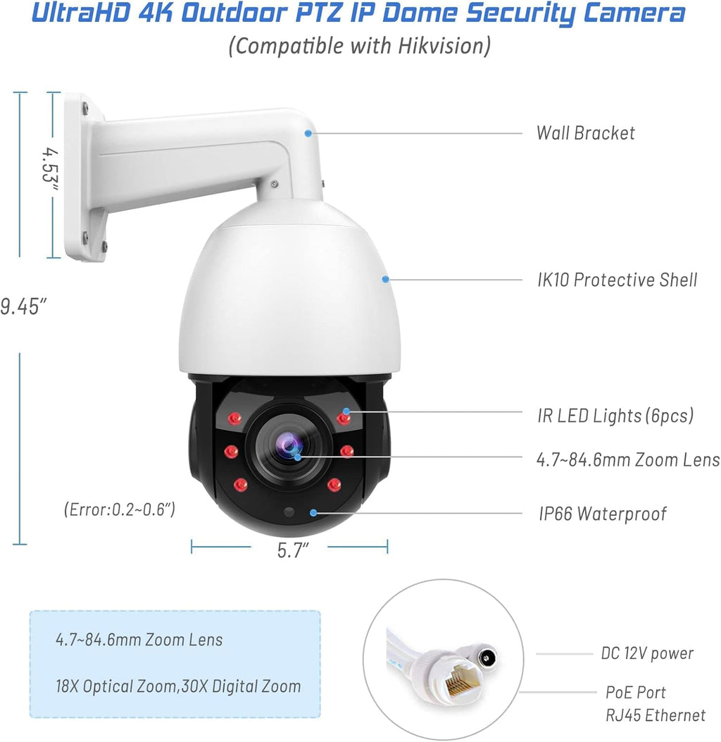 8MP Outdoor PTZ IP Camera with 4.7~84.6mm Motorized Lens K298