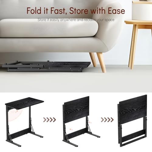 24" Folding C Shaped End Table, Dark Black K384686