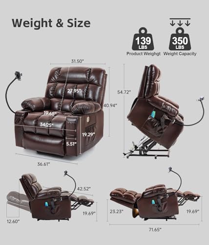 Grey Fabric Power Lift Recliner Chair with Cupholder and USB Ports C906
