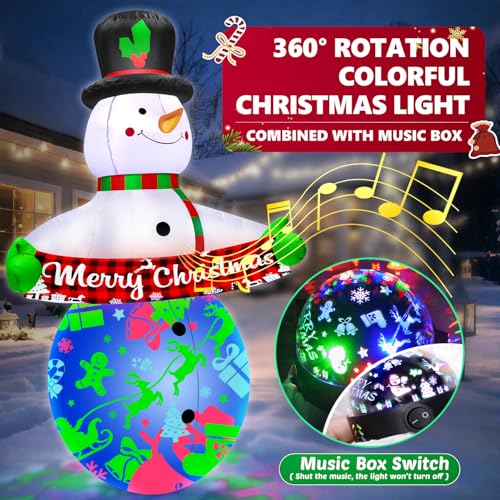 7FT Christmas Inflatables Snowman with Built-in Music & 360° Rotation Colorful Projector LED Light B220470