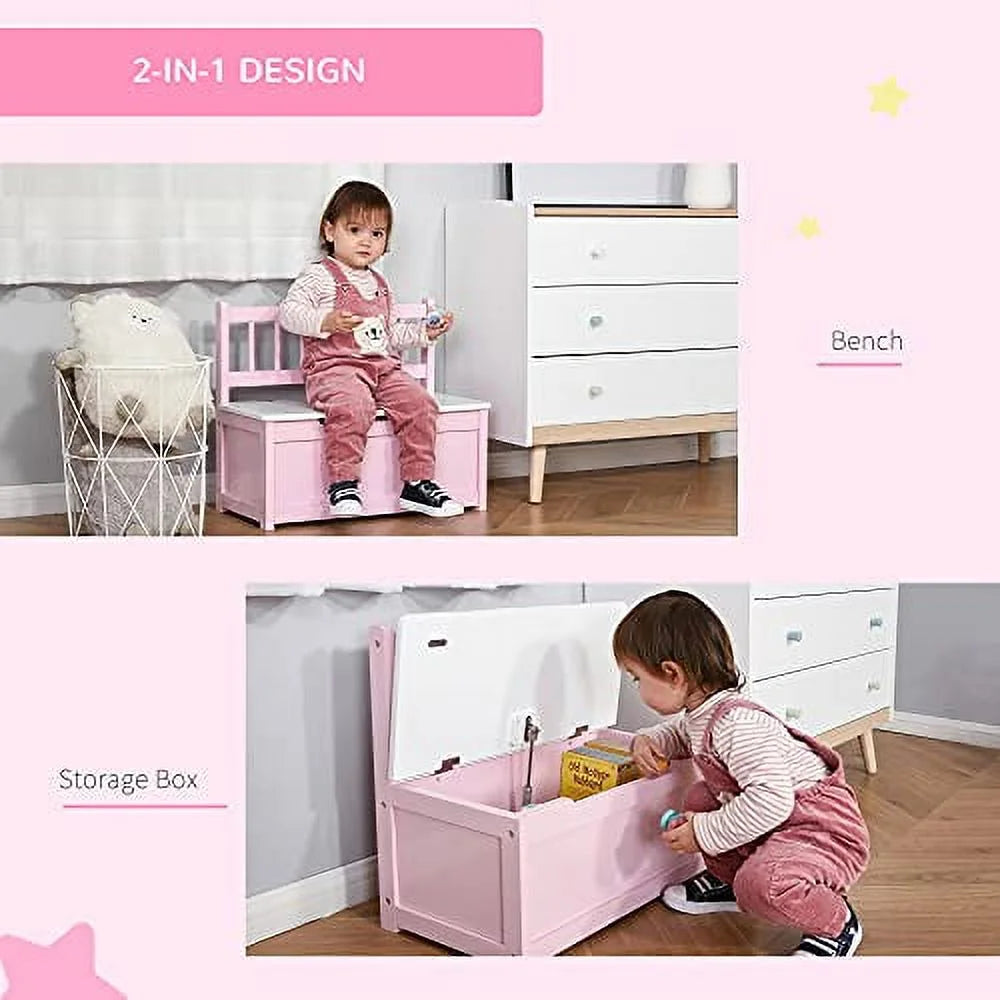 Wooden Toy Organizer Chest Storage Box With Seat Bench Cabinet Cube With Safety Pneumatic Rod U107489