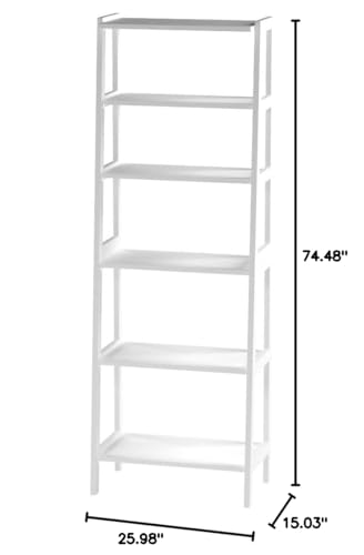 White 5 Shelf Rubberwood Ladder Bookshelf V6681