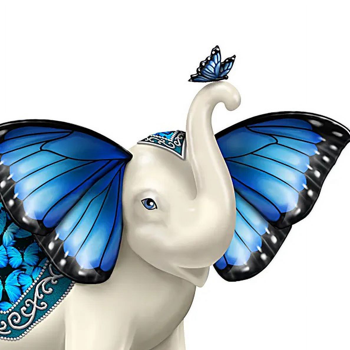 Blue Morpho Butterfly and Elephant Hand-Painted Figurine J5269