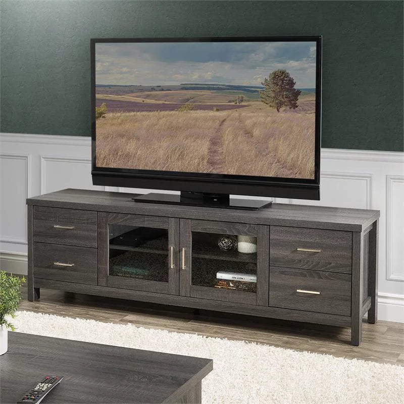 Dark Gray Engineered Wood TV Stand with Closed Storage V2829