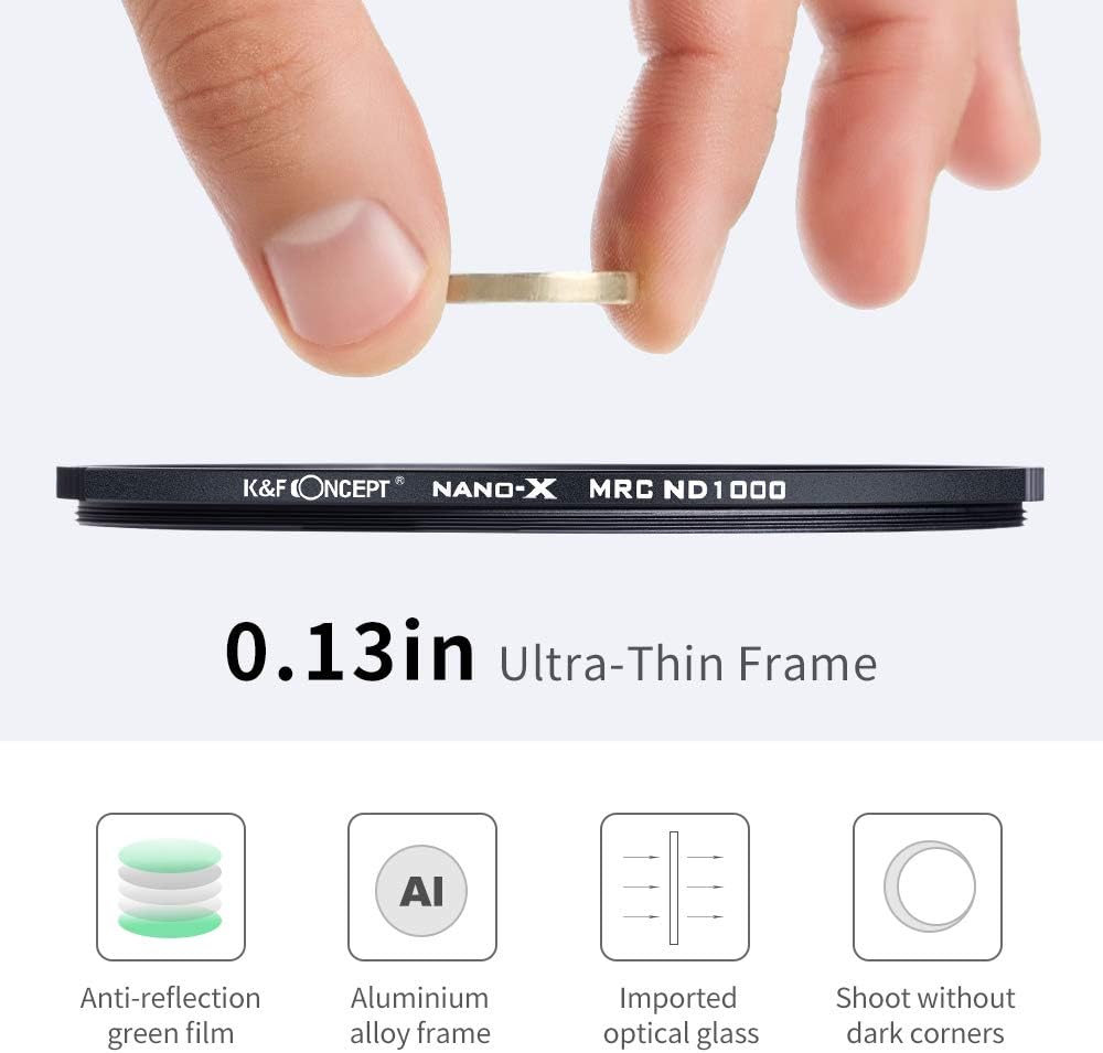 77mm ND1000 10-Stop Fixed Neutral Density Filter, HD Hydrophobic Super Slim Multi-Layer Coatings Glass Filter, Pack of 2 R284