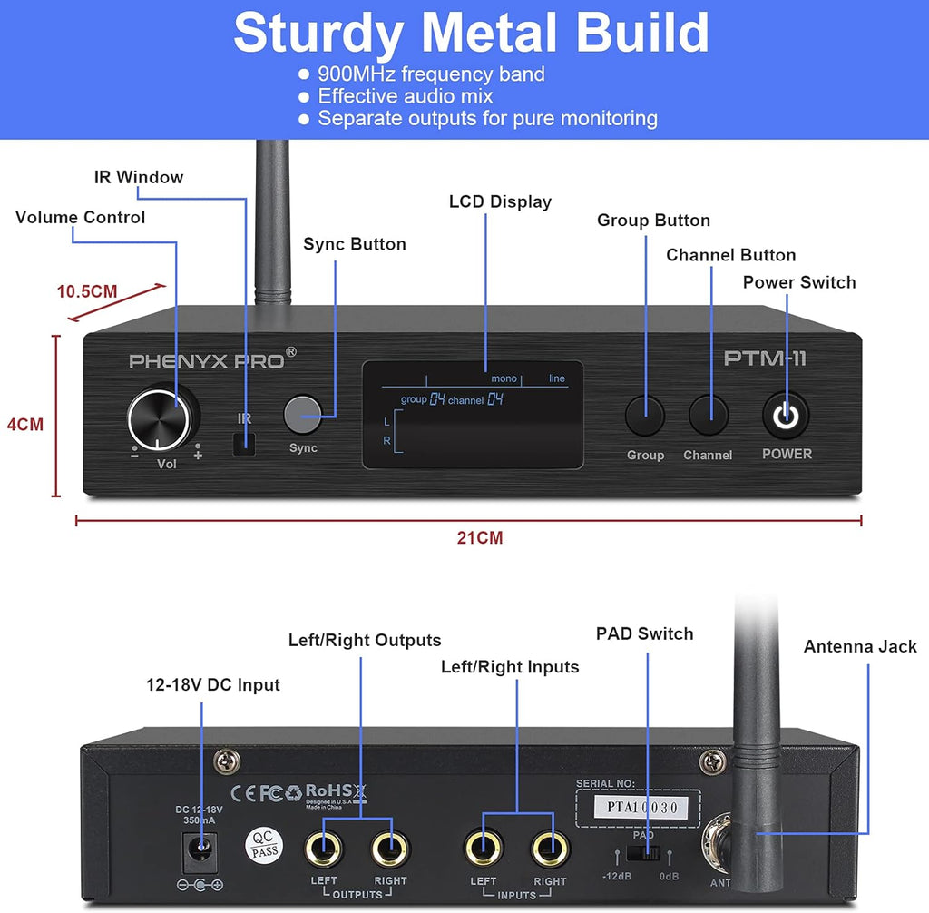 UHF Mono Wireless in-Ear Monitor System with Metal Transmitter and Bodypack Receiver C2610