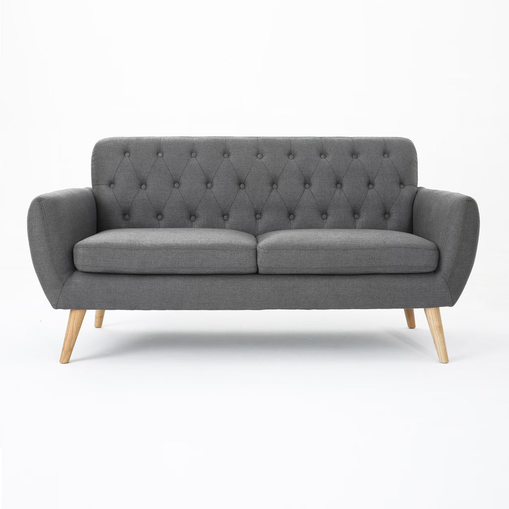 Dark Grey Tufted Fabric Loveseat U505