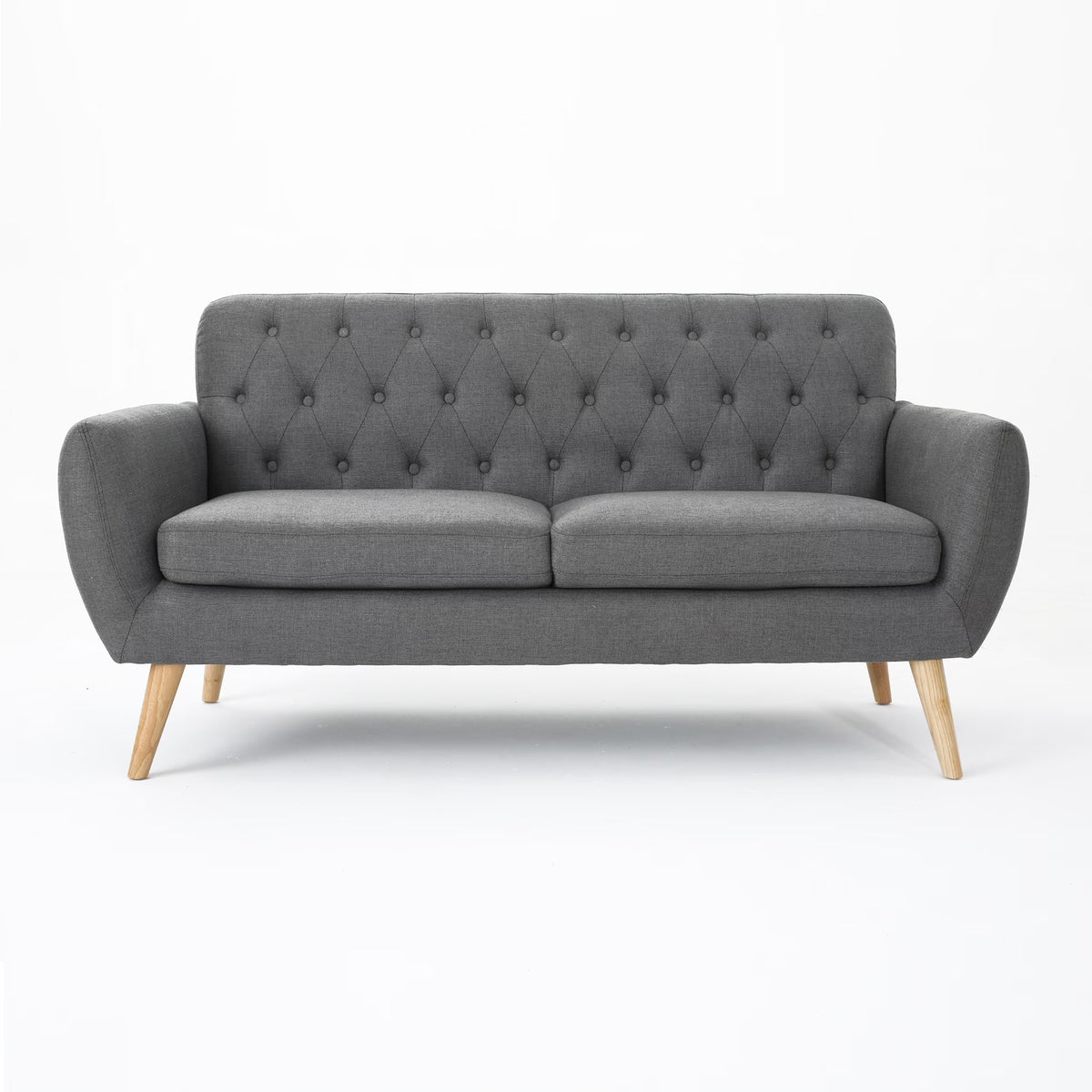 Dark Grey Tufted Fabric Loveseat U505