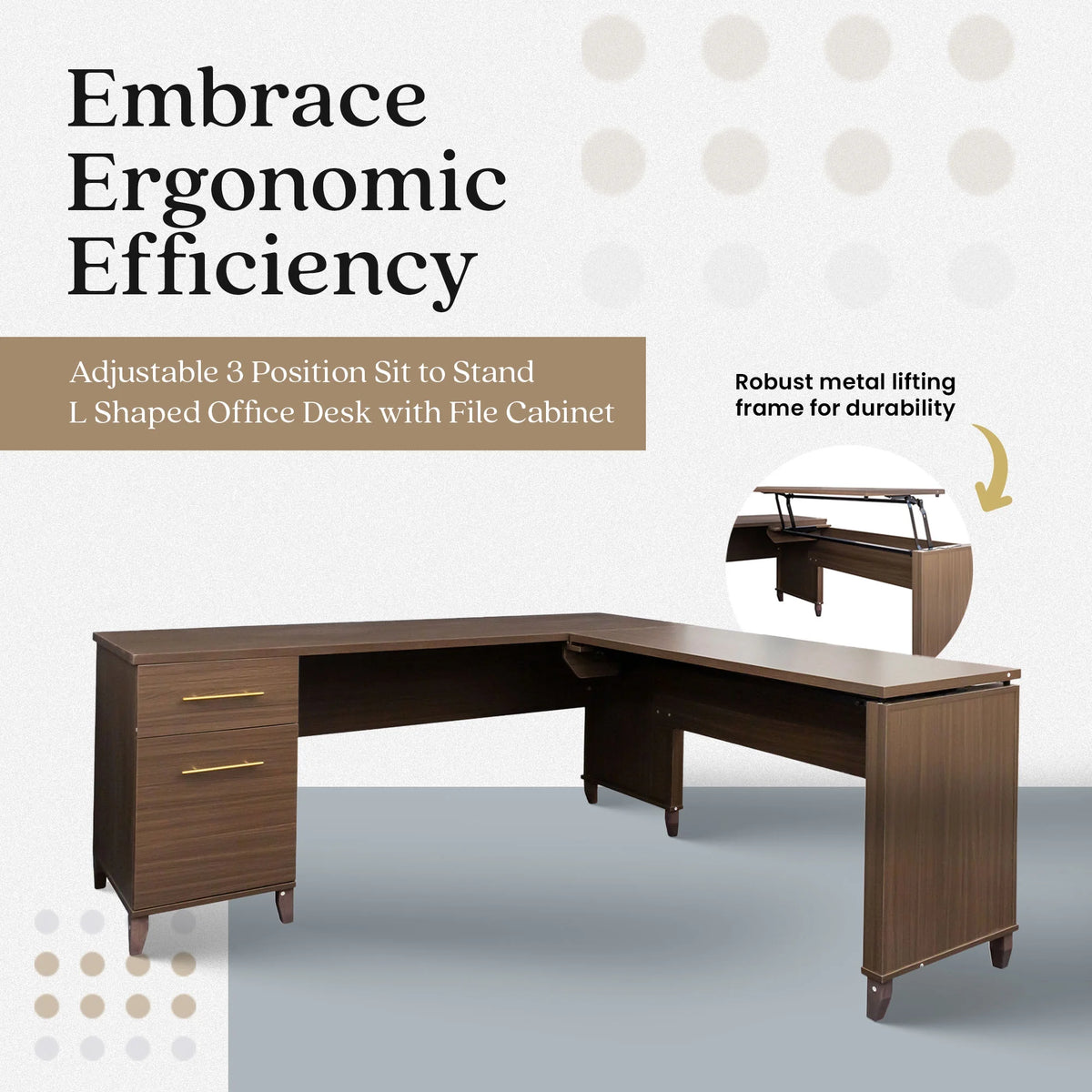 Adjustable L-Shaped Desk with File Cabinet H40551