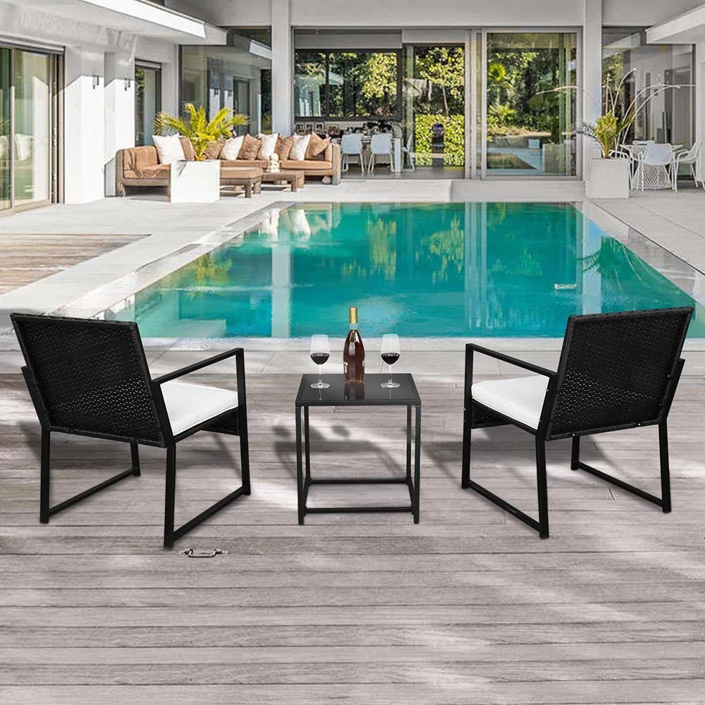 3 Piece Patio Furniture Set with 2 Cushioned Chairs & End Table, Black S2360