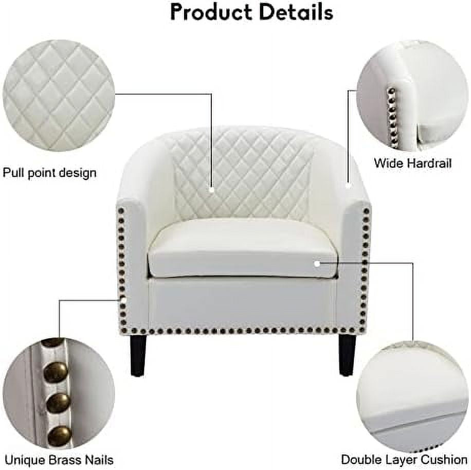 White Faux Leather Barrel Club Chair with Solid Wood Legs Q8621