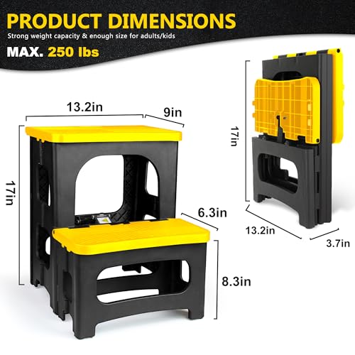 Folding 2-Step Stool, Non-Slip Portable Footstool, Black H722364