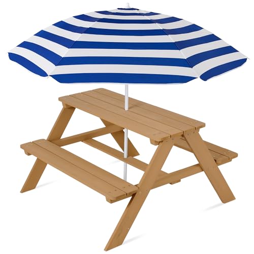 Kids Wooden Picnic Table with Umbrella and Built-in Seats N1279