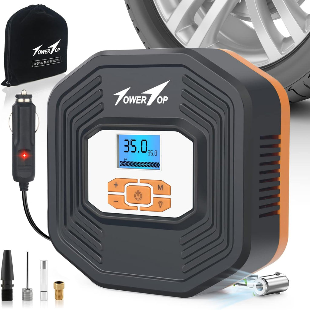 Portable 12V DC Air Pump Tire Inflator with Digital Pressure Gauge, LED Emergency Lights, Pack of 2 J70407