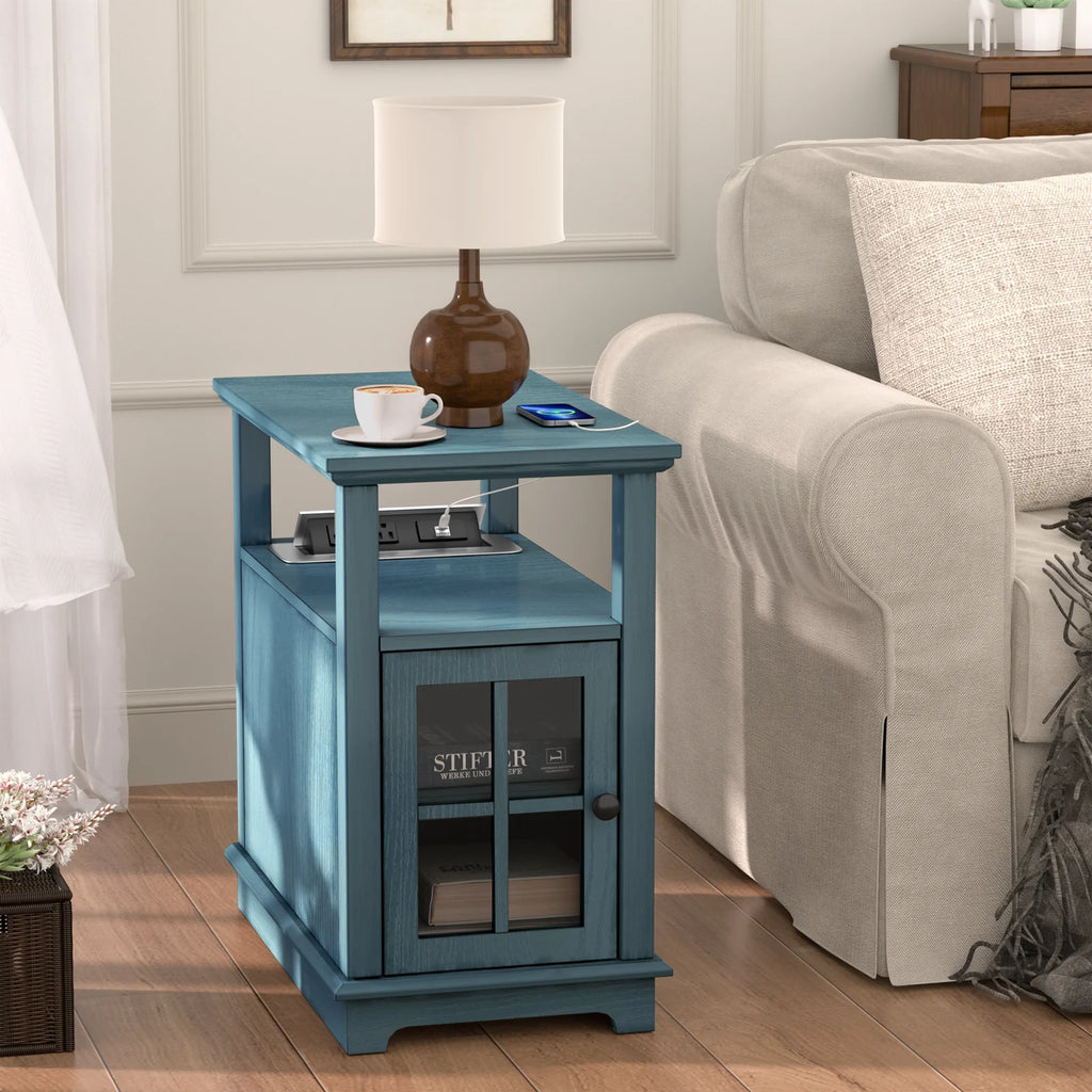Teal End Table with Storage and Charging Station R644