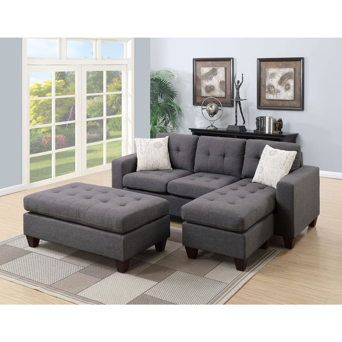Blue Gray Fabric Sectional F3858