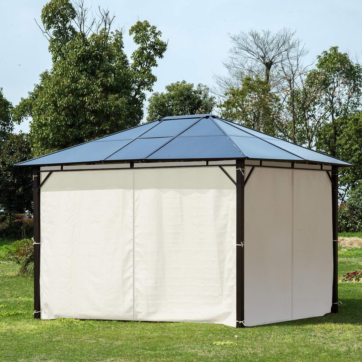 10x12 Hardtop Gazebo with Metal Frame, Polycarbonate Canopy with Curtains V727610