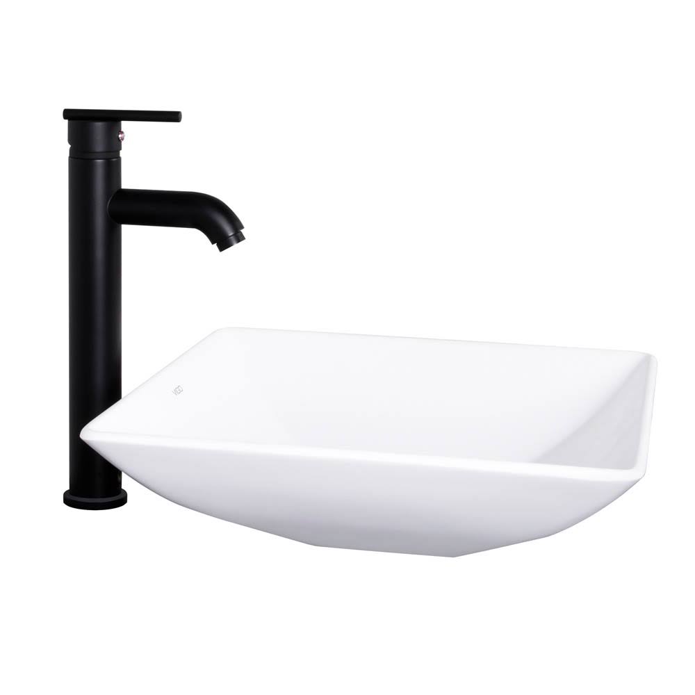 Matte Black Stone Vessel Sink and Bathroom Vessel Faucet V17496