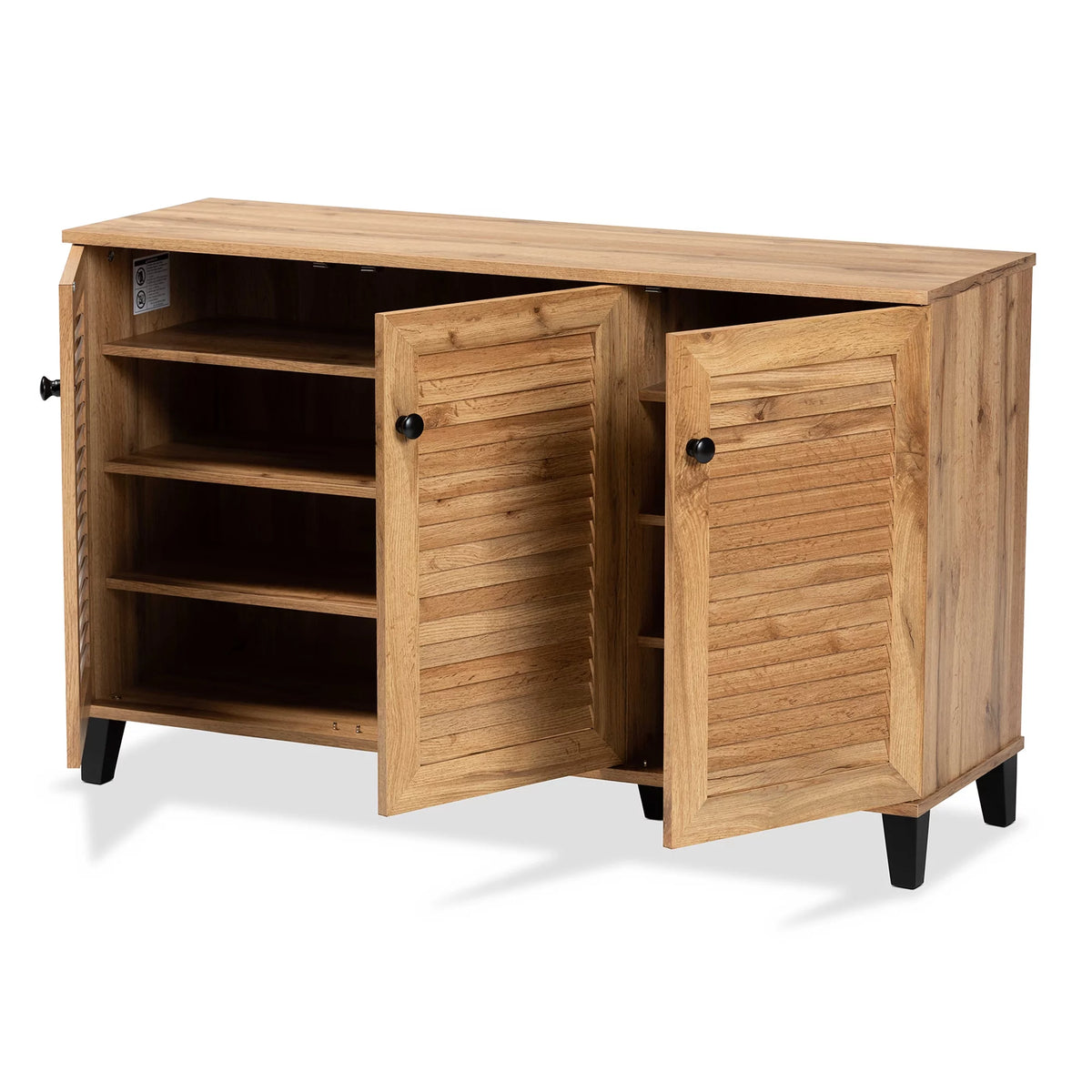 Oak Brown Wood 3-Door Shoe Storage Cabinet F578325