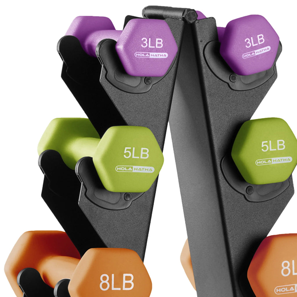 3, 5, 8, 10, & 12 lb Neoprene Hexagon Dumbbell Weight Set with Stand P583142