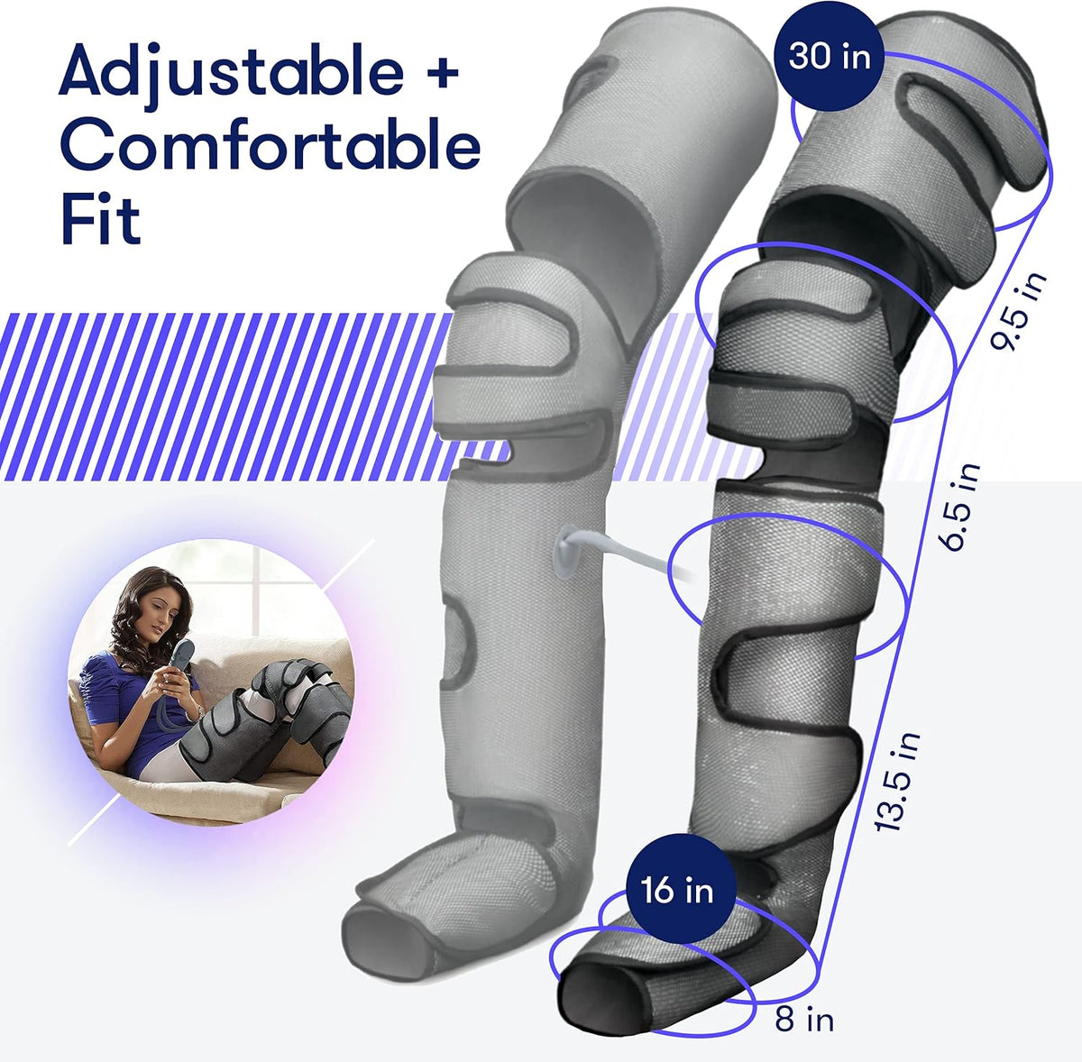 Large Knee Dark Grey Leg Massager with Heat Air Compression V458