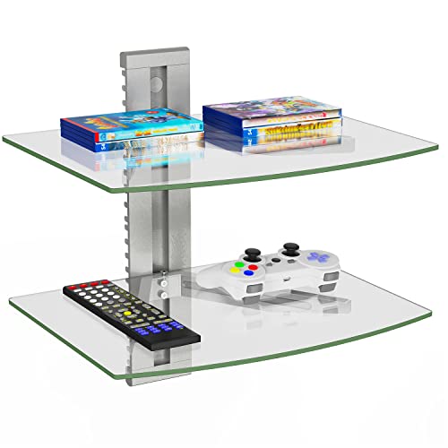 Black 2 Shelf Tempered Glass Floating Shelves I72214