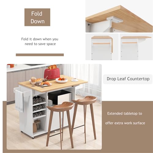 Black Rolling Kitchen Island with Drop Leaf and Storage Cabinet S992058