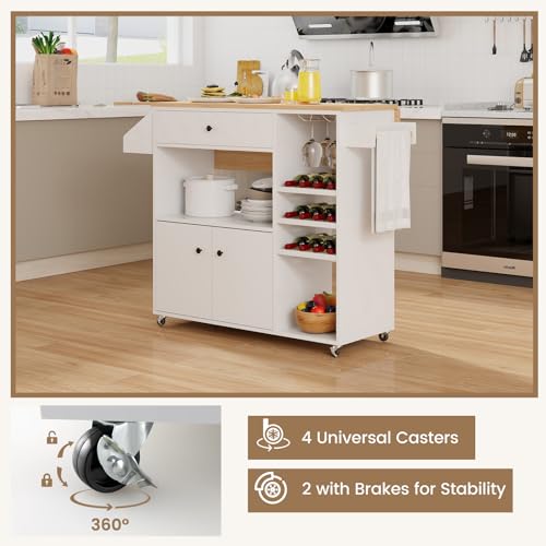 Black Rolling Kitchen Island with Drop Leaf and Storage Cabinet S992058