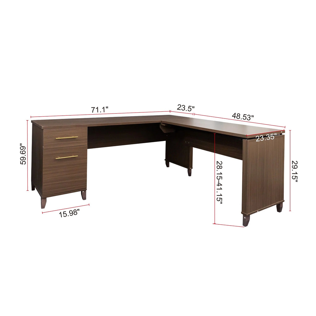 Adjustable L-Shaped Desk with File Cabinet H40551
