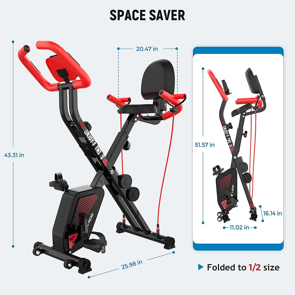Foldable Magnetic Exercise Bike with Arm Resistance Bands U8748