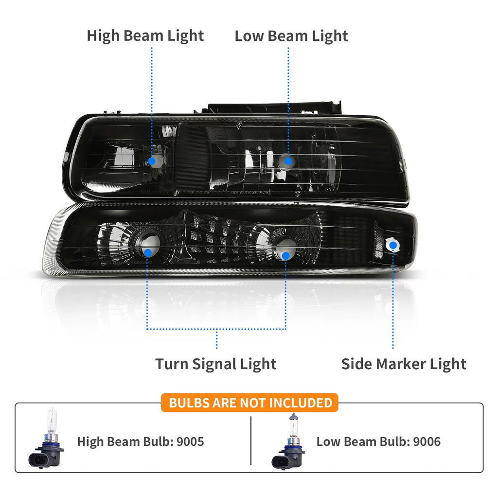 Smoke Headlights Assembly with Bumper Lamps T8948