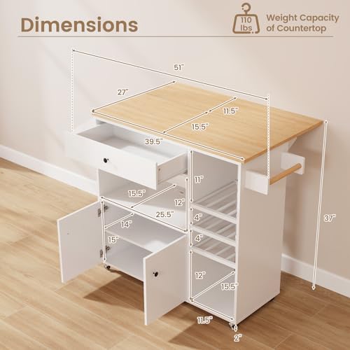 Black Rolling Kitchen Island with Drop Leaf and Storage Cabinet S992058