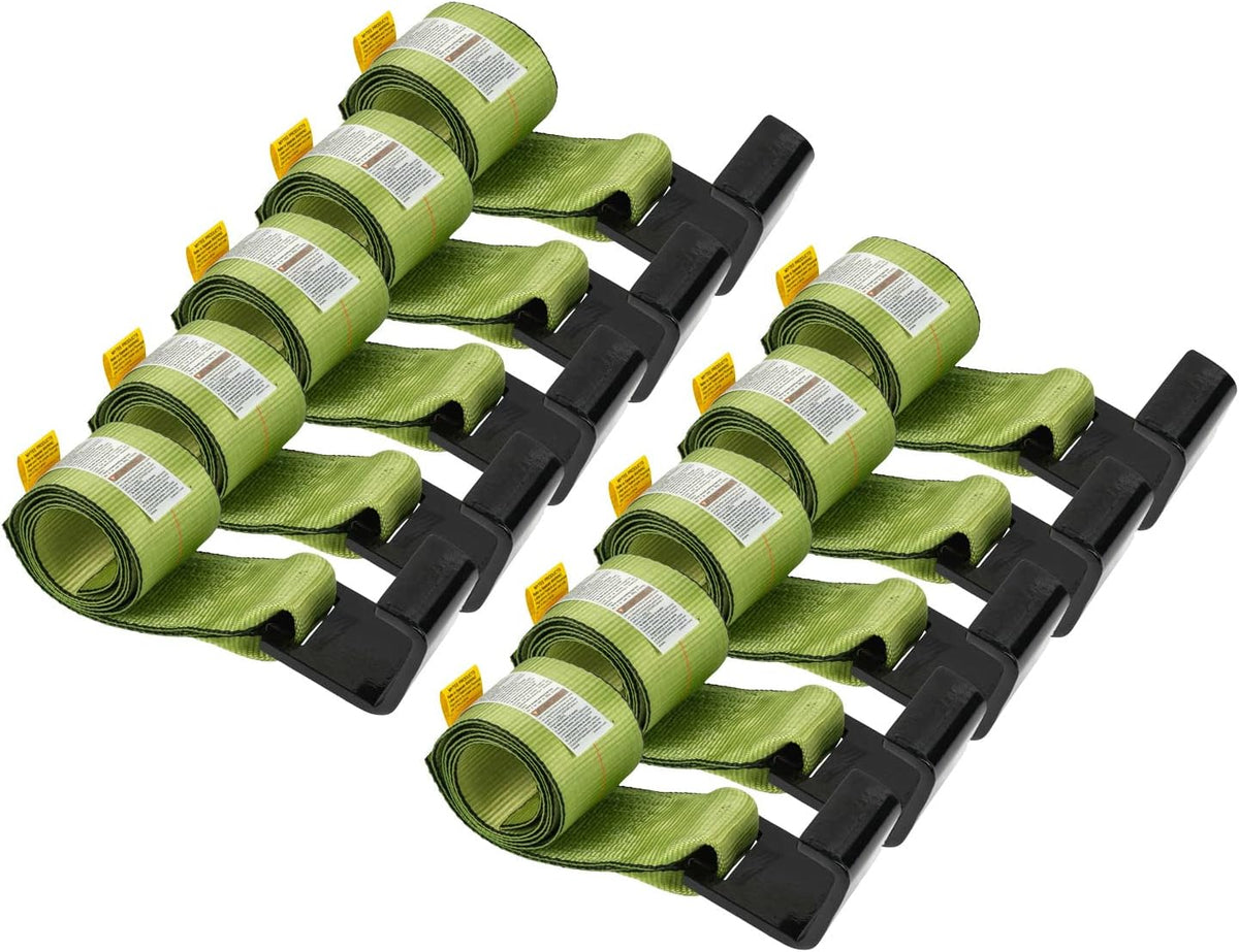 10 Pack 4" x 5' Roll Off Container Green Winch Strap with Large Flat Hook X5189