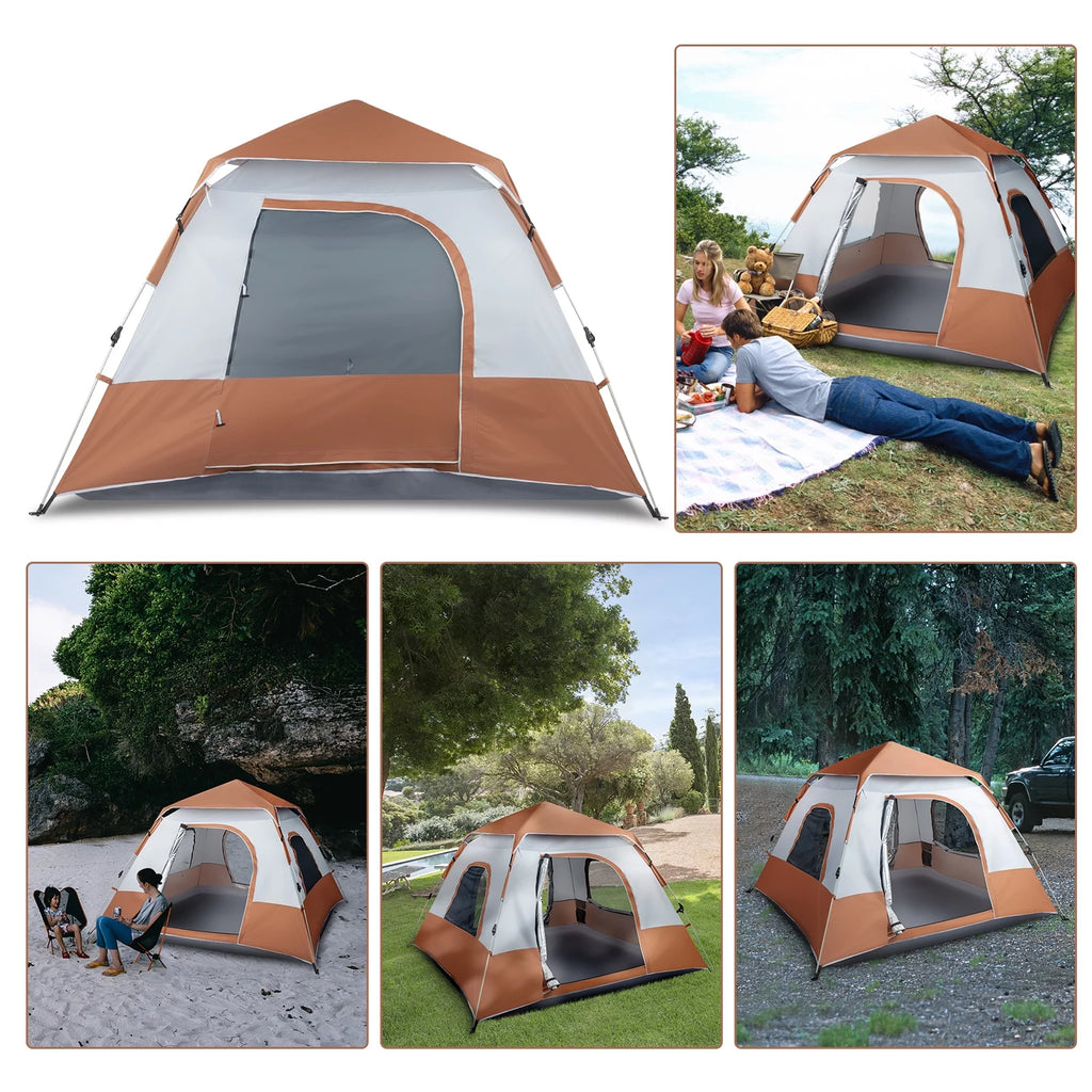 4 Person Waterproof Brown Camping Tent M89836