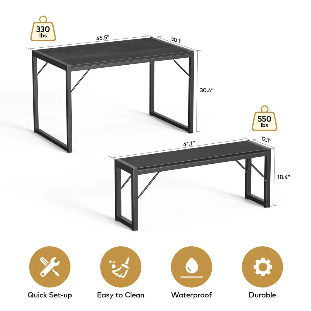 Gray Dining Table Set for 4 with 2 Benches T934168